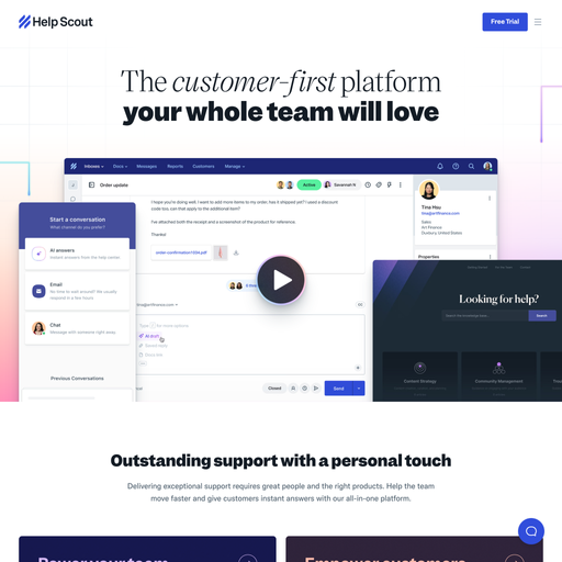 helpscout.com homepage in Jul 2024