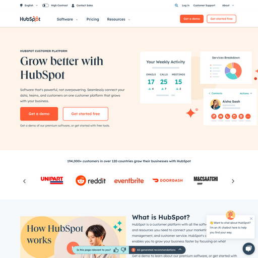 hubspot.com homepage in Apr 2024