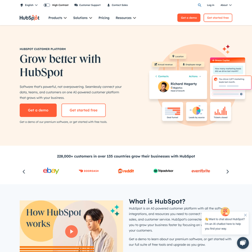 hubspot.com homepage in Nov 2024