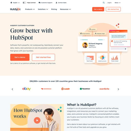 hubspot.com homepage in Dec 2024