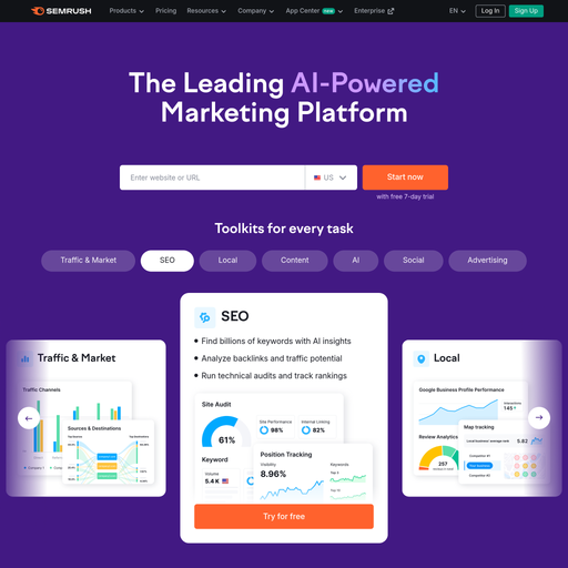 semrush.com homepage in Aug 2025