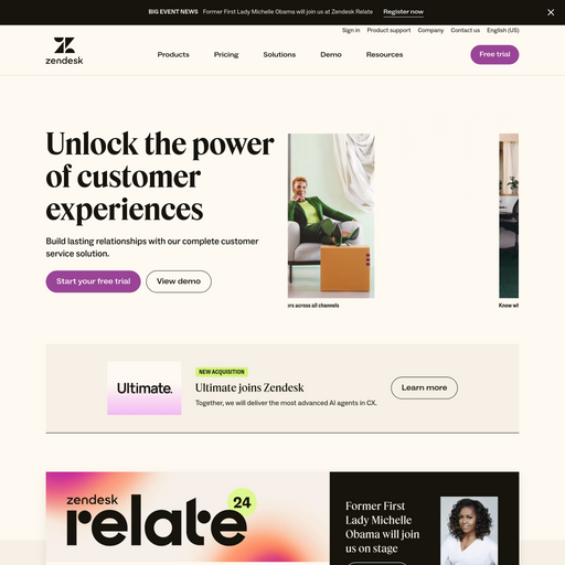 zendesk.com homepage in Apr 2024